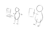 Two stick figures. One developer with his computer and the other one business person with requirements