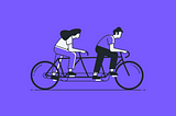 An illustration of a woman and a man on a tandem bicycle