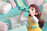 A girl uses telescope to find a job