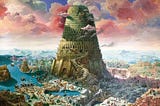 Colorful image depicting the tower of Babel.