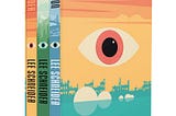 The three novels of the Utopia Engine trilogy are shown in a box set in the paperback editions. The color scheme of the first, SURRENDER, is orange, the second, RESIST, in green, and the third, LIBERATION, is blue.