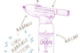 An illustrated diagram showing the Copic Airbrush System. The marker, airbrush and aircan are all labelled.