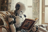 A robot reading a book
