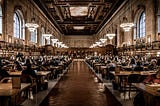 Students studying in library.