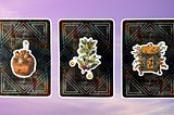 Three oracle pick a card piles: pile 1 — jug, pile 2 — plant, and pile 3 — backpack