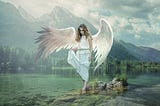 A angel, landscape in the background