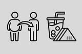 Graphic of heavier and lighter person alongside snacks.