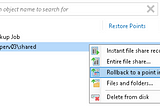 Caveat: Veeam Unstructured Data Recovery “Rollback to a point in time” has no “Specify Destination”…