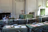 The Assembly Room of Independence Hall, an 18th Century British built building, where Americans debated independence.