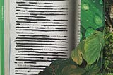 A blackout poem written on white paper with green pictures of leaves collaged around it.