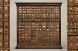Triptic photo of card catalogs.