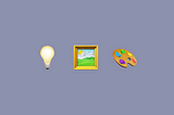 Three emojis in a row. A light bulb, a painting, and a paint palette.