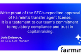 Fairmint is now a SEC-registered transfer agent