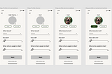 Four screens showing the progression of onboarding flow for the dog’s profile