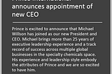 Joining Prince International as CEO