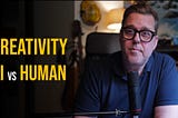 Photo of Jason Cyr with the caption “Creativity. Human vs AI”