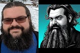 Side by side comparison of selfie of the author vs the generated headshot of the author.