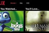 A screenshot of Netflix page with the session “Because you watched”, recommending other options based on the movies or series that you previously watched.