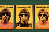 Three Midjourney created football cards showing the same person with the titles: Product Designer, Product Manager, and Product Delivery.