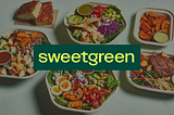 Salads on the background, Sweetgreen’s logo in front.