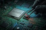 Cover image. A close-up illustration of a small rogue chip soldered onto a circuit board among legitimate components.