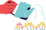 vector illustration of hand using watering can to water flowers