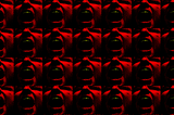 The same image repeated several times in a grid, featuring a closeup of a person’s face with their mouth wide open, as if yelling. The faces are red, as if to indicate anger or heightened emotion.