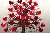 A tree covered in love hearts represents a loving relationship.