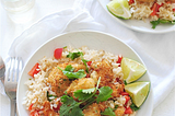 Wine-Battered Coconut Shrimp Over Brown Rice