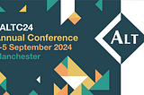Promotional image for Association for Learning Technology’s annual conference, to be held in Manchester 3–5 September 2024. Image contains event text on abstract background of geometric shapes.