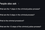 Screenshot of “People also ask” results from a Google search on the keyword “criminal process.”