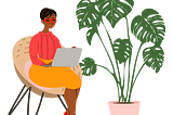 Illustration of woman sitting with her laptop.