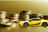 Gold coins and toy Lamborghini