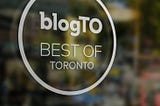 Logo design and brand typography for BlogTO shown in an example context
