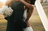 Interracial couple on their wedding day