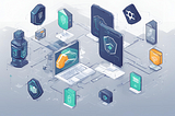 Illustration of a secure Node.js API infrastructure, featuring a server surrounded by shields and locks, with visual elements like code snippets, a secure connection symbol, and the Node.js logo, using blue and green colors to convey security and reliability.