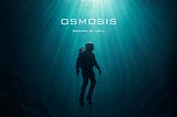 Official cover art for the EP ‘OSMOSIS’. A lone diver is suspended in the deep, navy blue water of the ocean.