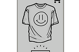 Image of a web browser with a shirt with a smiley face on it. There is a shopping cart icon and a buy icon with a mouse arrow pointing at it.