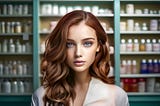 AI generated woman in a pharmacy, where she appears to working.