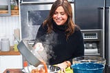 Rachel Rey cooking on Food Network with Joe Nilsen