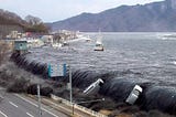 March 11th, 2011 tsunami breaches the flood wall at Miyako Bay
