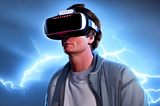 Art of a man wearing a virtual reality headset.