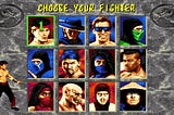 screenshot of the character select screen in Mortal Kombat II on Sega Genesis