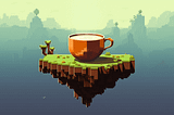 A cup of coffee floating on an airborne island.