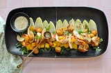 Fried Brie Cheese, Endive Salad with Shrimp and Mango