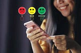 RED EMOJI, YELLOW EMOJI, GREEN EMOJI, IPHONE , GIRL SMILING,POOR, GOOD , BEST