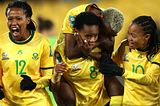 Banyana Banyana celebrating their second goal against Italy in 3–2 thriller in group stage fixture ©Twitter/Banyana_Banyana