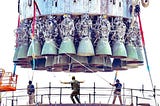 Superheavy Raptor Engines being craned into position