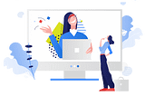 Illustration of a person video chatting with another person.