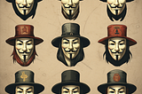 A series of headshots of Guy Fawkes masks. We cannot learn anything about the people, except that they are anonymous.